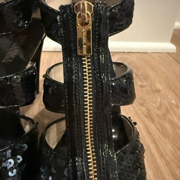 Michael Kors Black Sequence Heels with gold zipper - Picture 4 of 7